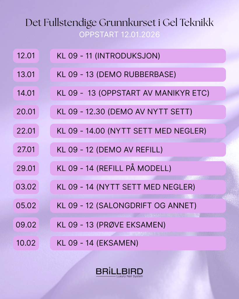 Brillbird Norge KURS Det Fullstendige Grunnkurset i Gel Teknikk