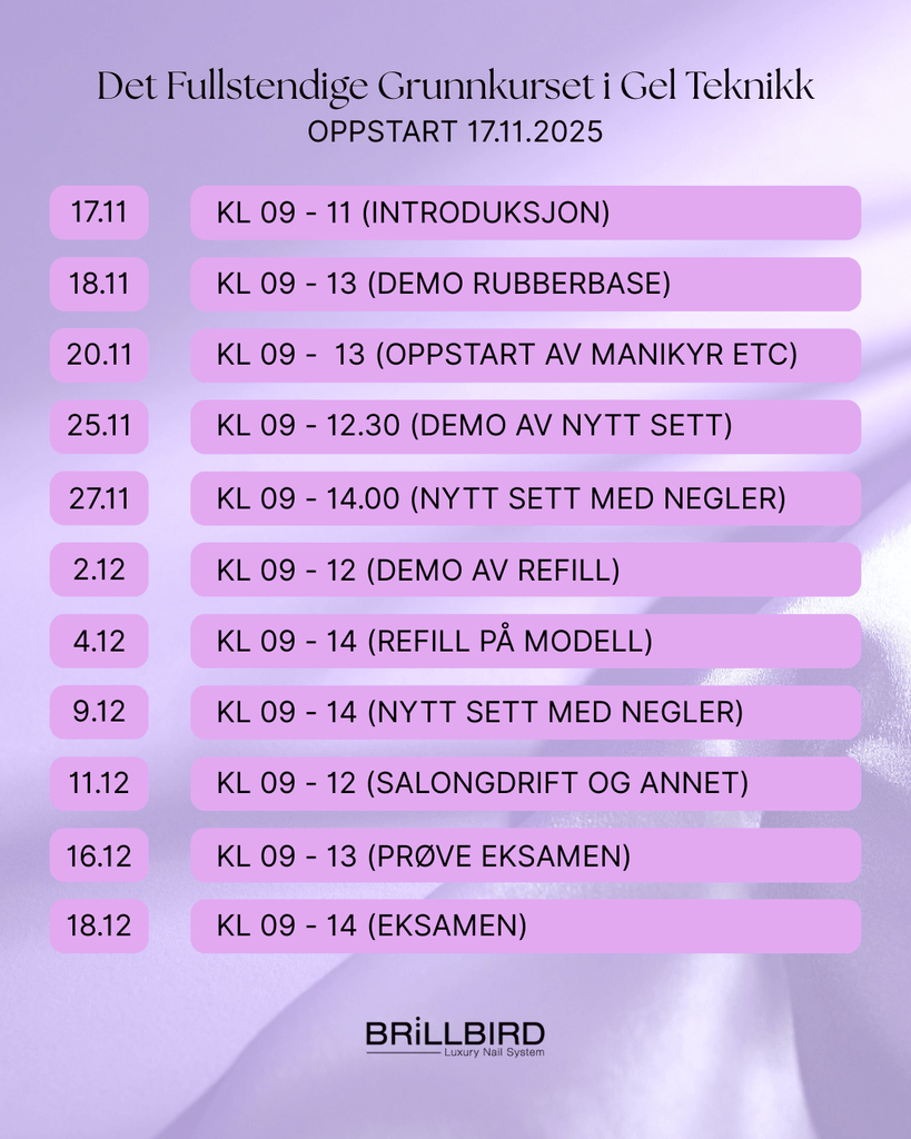 Brillbird Norge KURS Det Fullstendige Grunnkurset i Gel Teknikk