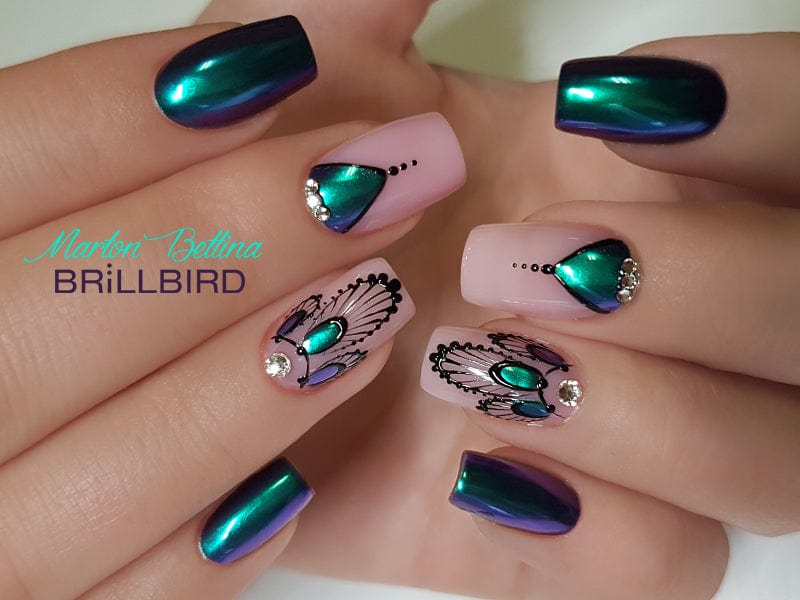 Brillbird Norge NAILART Chrome Pigment Pulver - Green valley